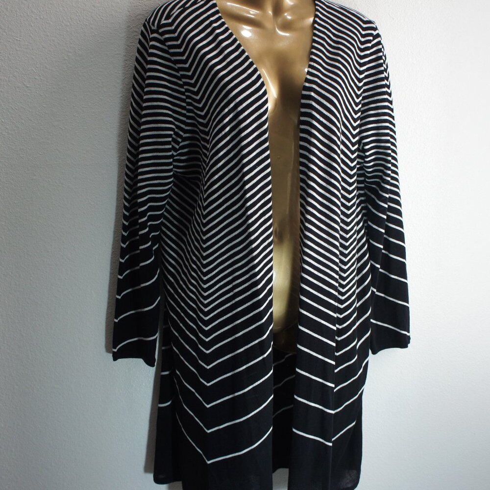 Chicos black white stripe duster cardigan size 3